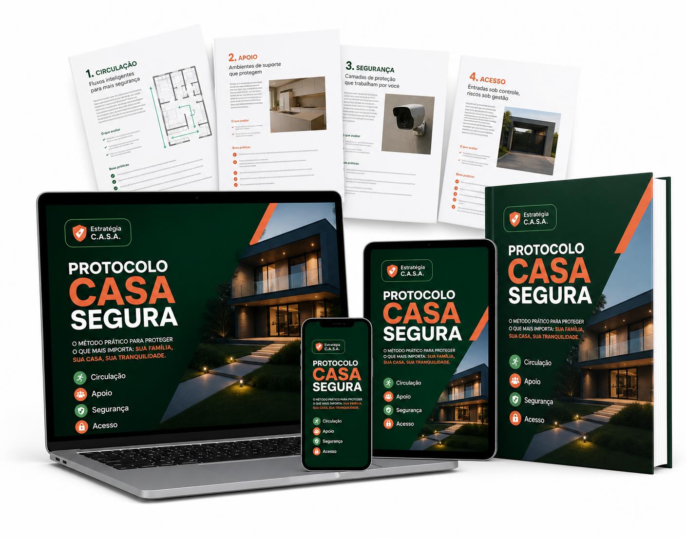 Protocolo Casa Segura em notebook, tablet, smartphone e guia digital